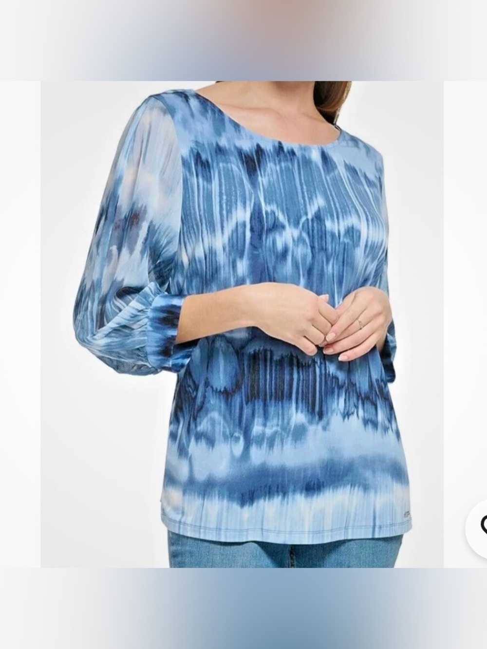 Calvin Klein Women's Everyday Crew Neck Printed Chiffon Sleeve Blouse Size 2X - Picture 2 of 16